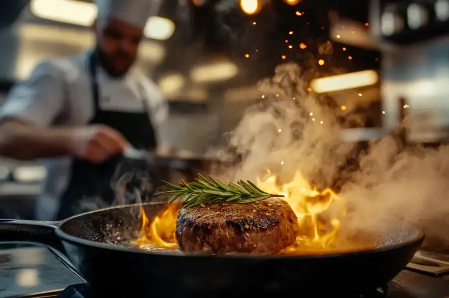 Корпоратив к 23 февраля в CulinaryOn в СПб — стейк на огне