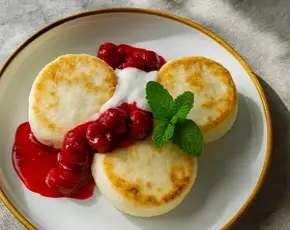 Домашние сырники с ягодным соусом в CulinaryOn