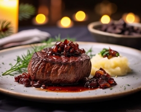 Филе миньон с красным вином и луковым мармеладом в CulinaryOn