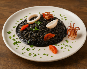 Ризотто с чернилами каракатицы и кальмаром в CulinaryOn